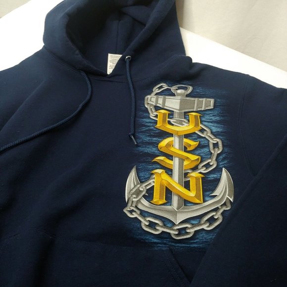 United States Navy The Sea Is Ours Mens M Sweatshirt Hooded Blue Anchor Logo - Picture 3 of 7